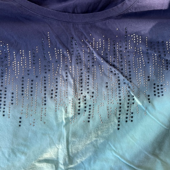 Avenue Women’s Blue Green Ombre Cotton Short Sleeve Tee - Picture 3 of 5